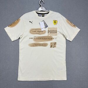 Puma x Ferrari Shirt Mens Small Cream Race Desert Tee Las Vegas Motorsport NEW